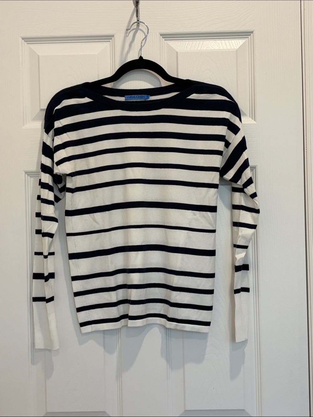 J. McLaughlin White & Navy Marin Sweater